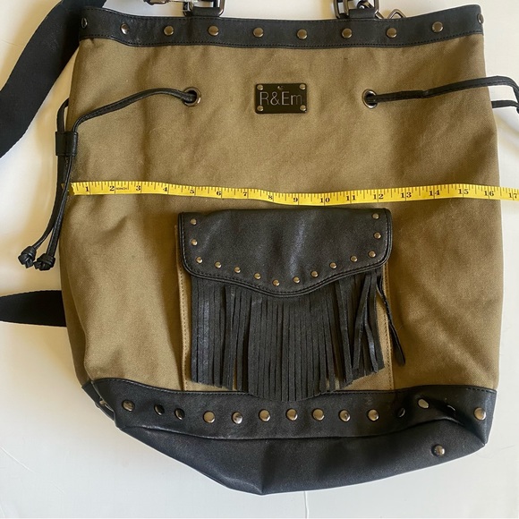 R&EM Rebecca Minkoff Canvas Vegan Leather Tote Bag - Picture 10 of 11